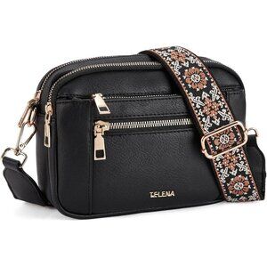 Telena Women Black Trendy Vegan Leather Shoulder Handbags With Adjustable Strap